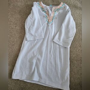 Cabana Life swim cover-up, 6, White with blue/orange embroidery